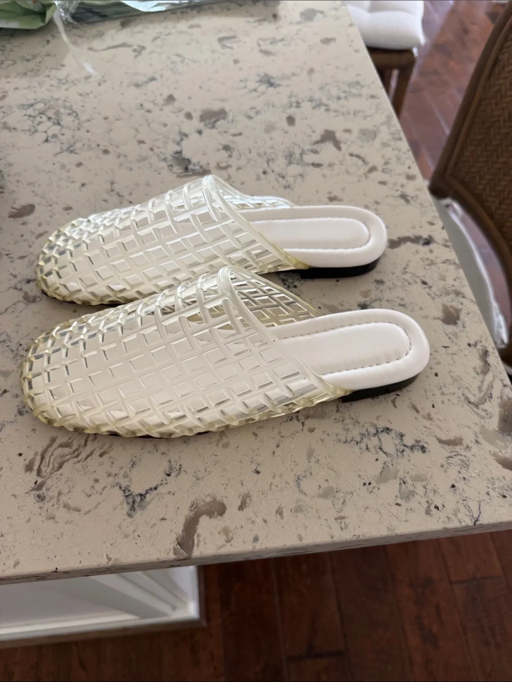 Woven Clear Jelly Slide Mules - White/Clear